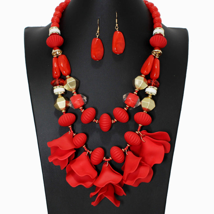 Flower Petals Beaded Statement Necklace