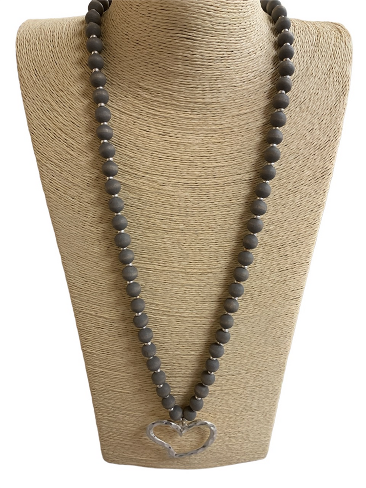 Long Wood Beaded Necklace