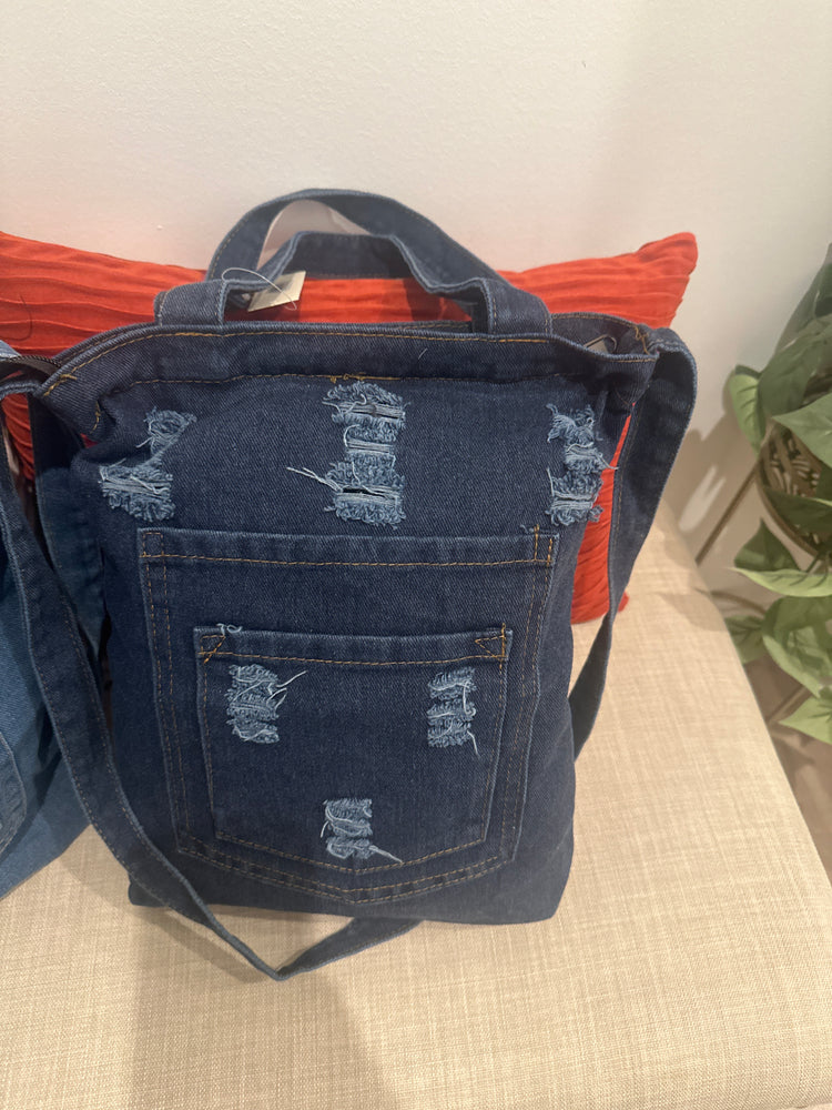 Denim Pocket Zipper Tote Purse