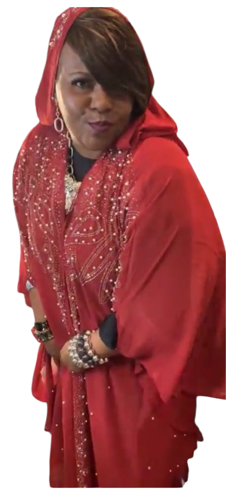 Pearl & Rhinestones Long Snap Front Hoodie Kaftan