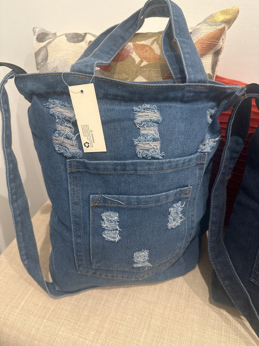 Denim Pocket Zipper Tote Purse