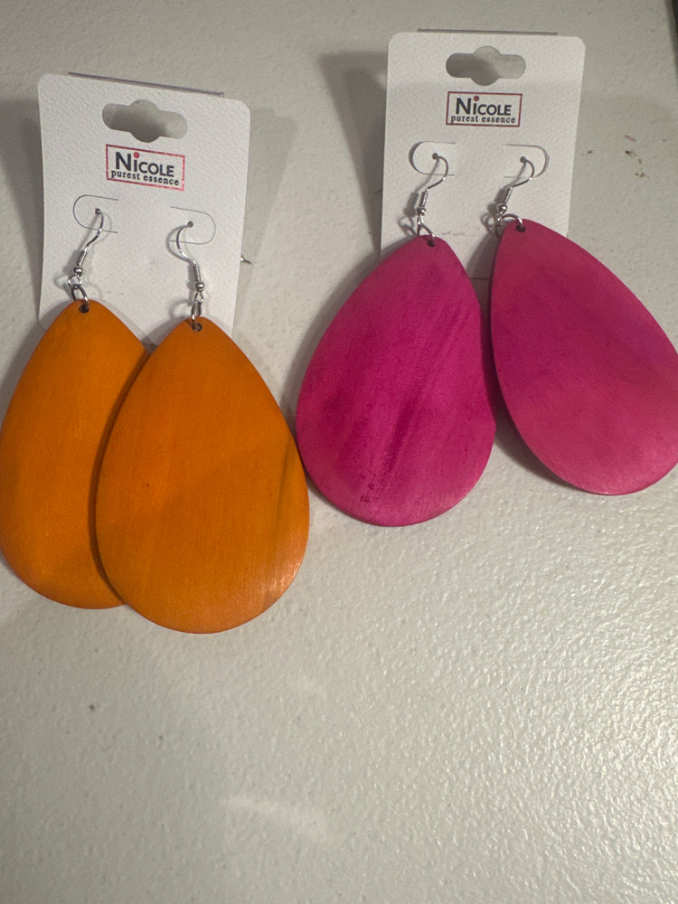 Wood Large Teardrop Earrings