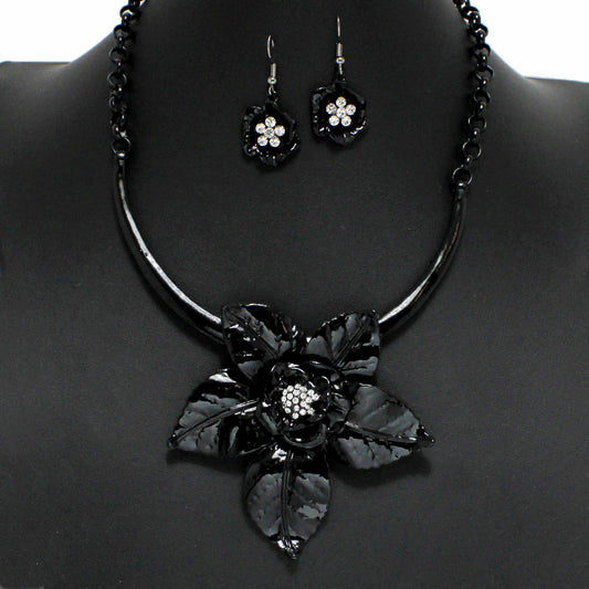 Black Flower Statement Necklace