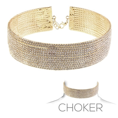 Gold Clear Rhinestone Choker Necklace