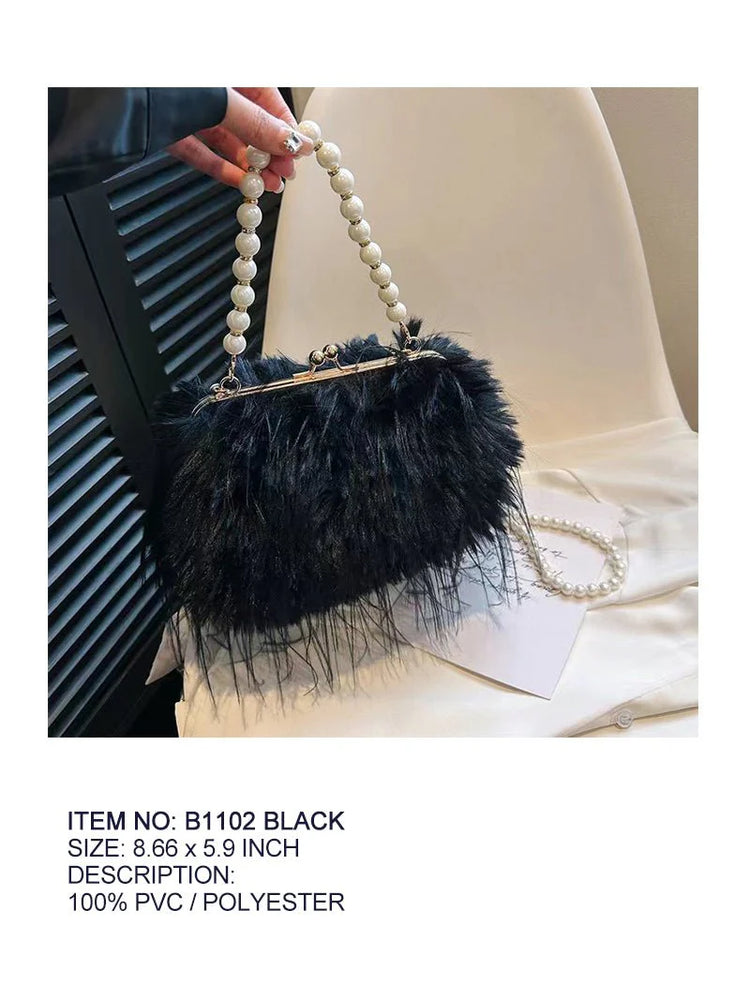 Furry Purse with Pearls