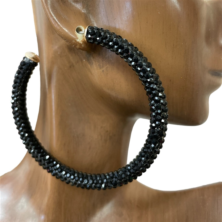 Black Rhinestone Hoops