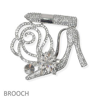 Silver Crystal Heel Brooch