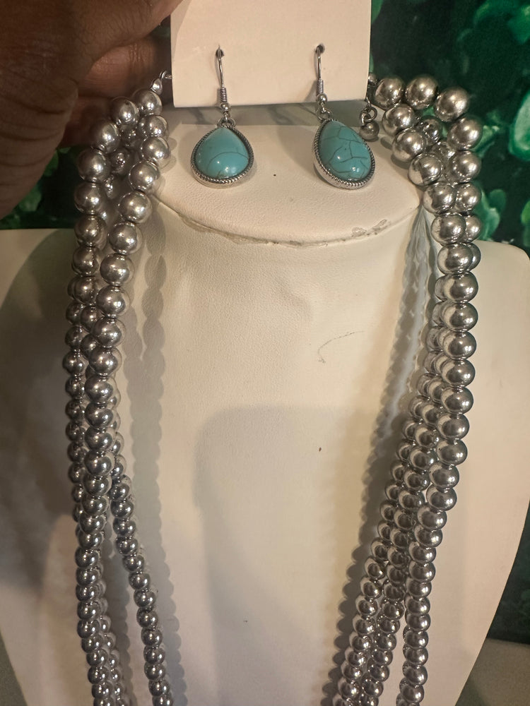 Triple Strand Turquoise Blossom Necklace