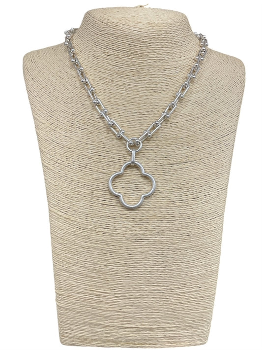 Silver Inspired Links Clover Necklace