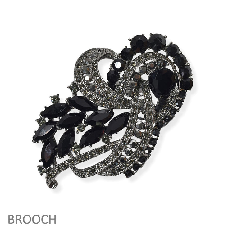 Black Hematite Gray Ribbon Bouquet Brooch