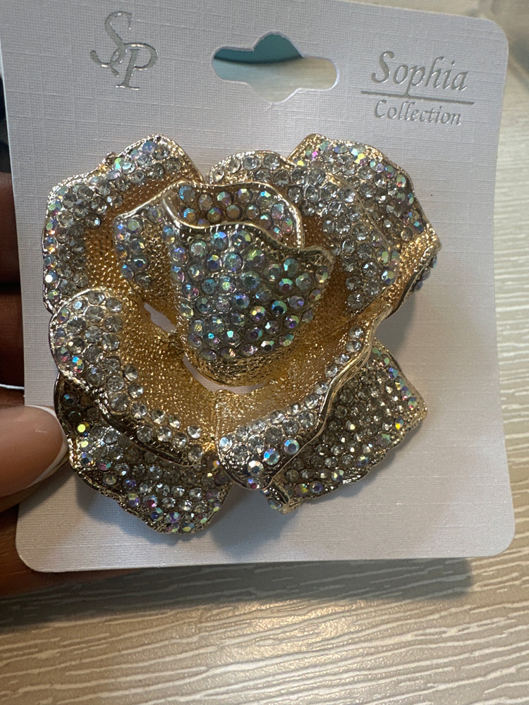 Gold AB Rose Brooch