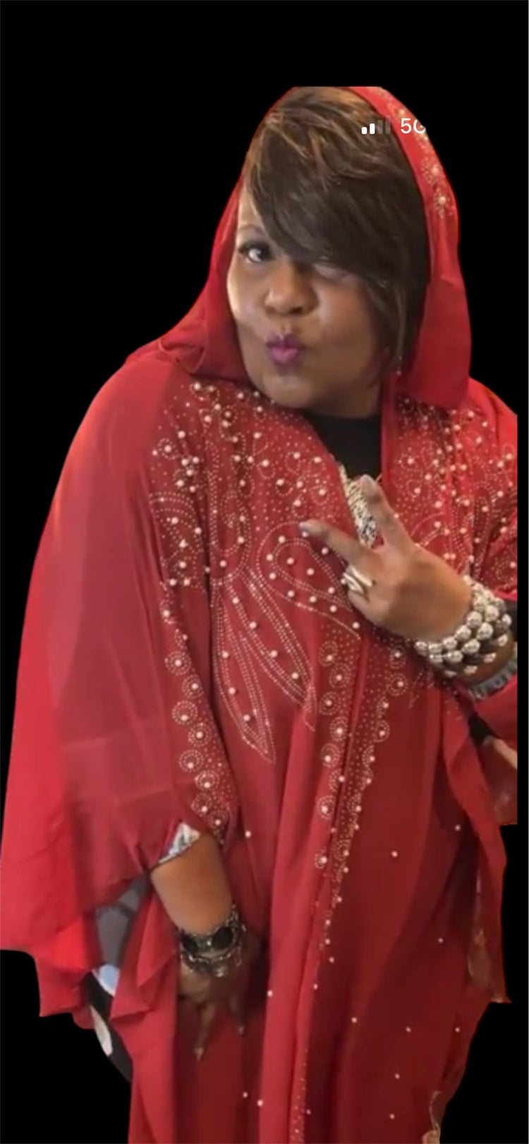 Pearl & Rhinestones Long Snap Front Hoodie Kaftan