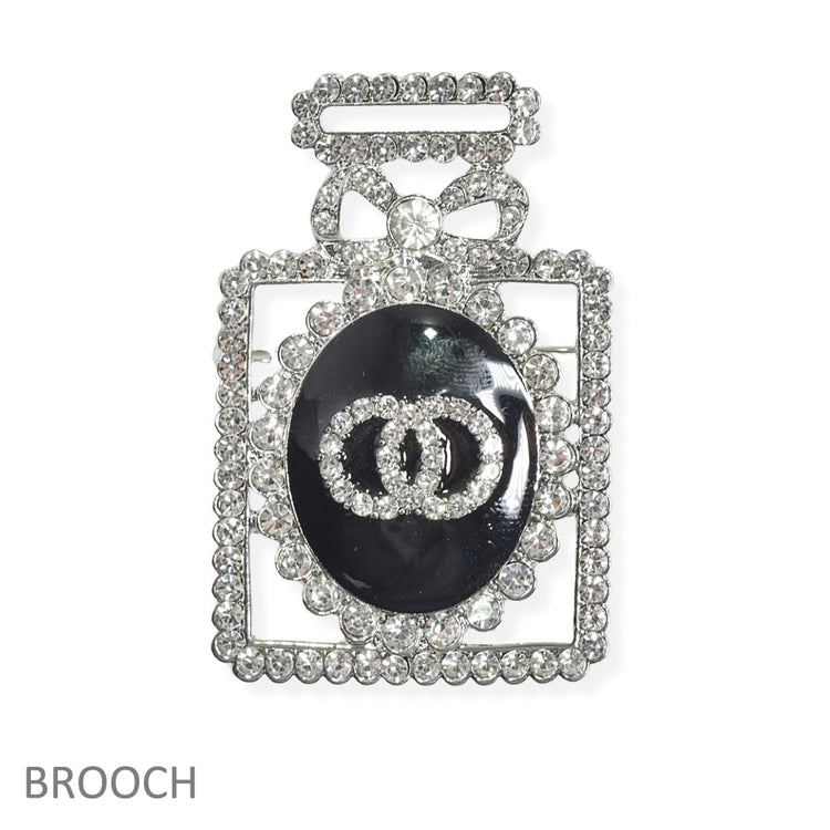 Silver Rhinestone Perfume Bottle Brooch