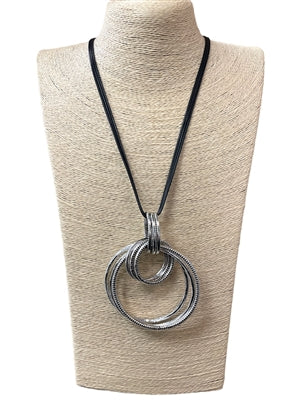 Long Leather Stacked Circles Necklace