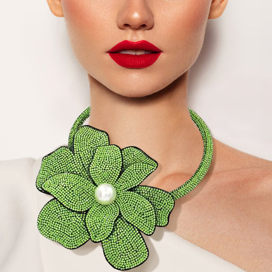 Rhinestone Flower Statement Necklace