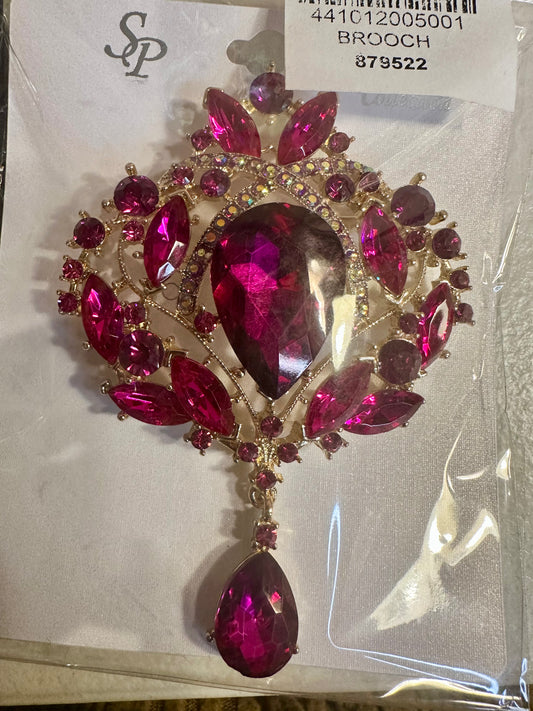 Fuchsia Gold Teardrop Brooch