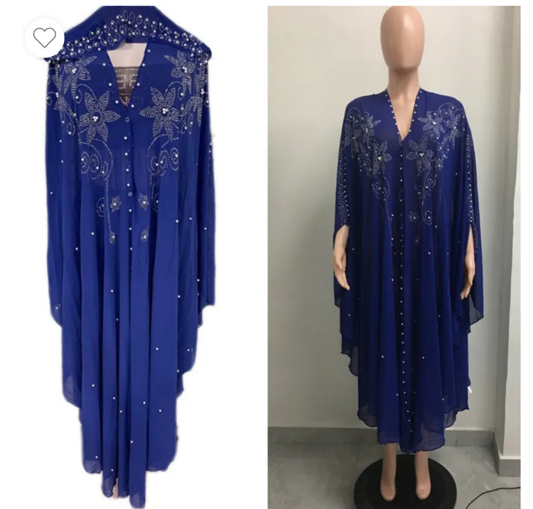 Pearl & Rhinestones Long Snap Front Hoodie Kaftan