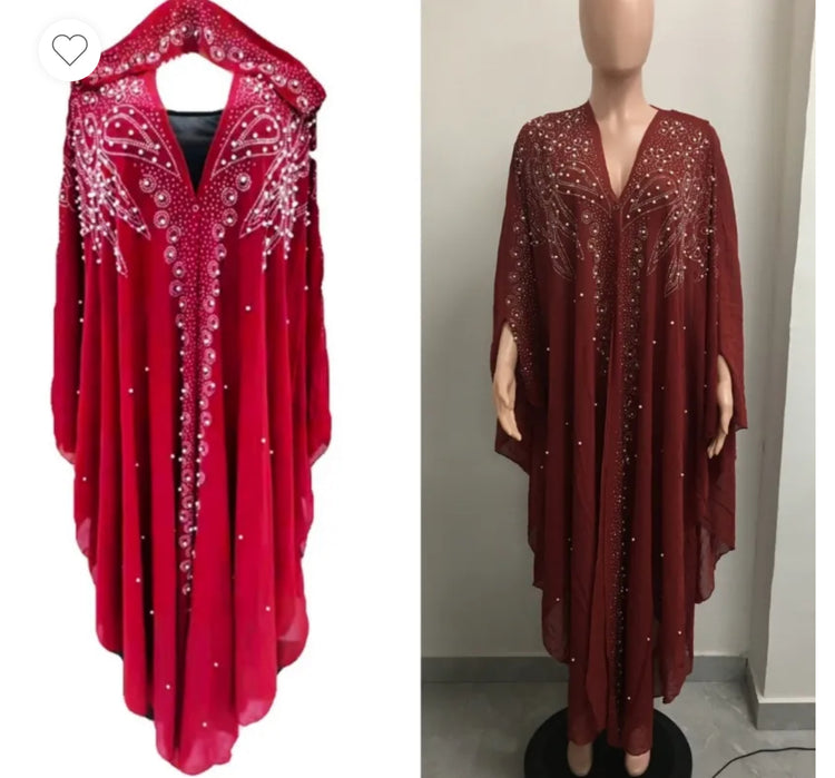 Pearl & Rhinestones Long Snap Front Hoodie Kaftan