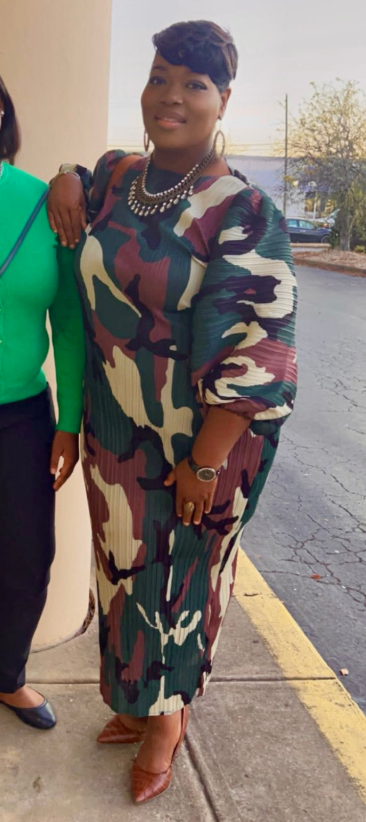 Puffy Sleeve Stretch Dress