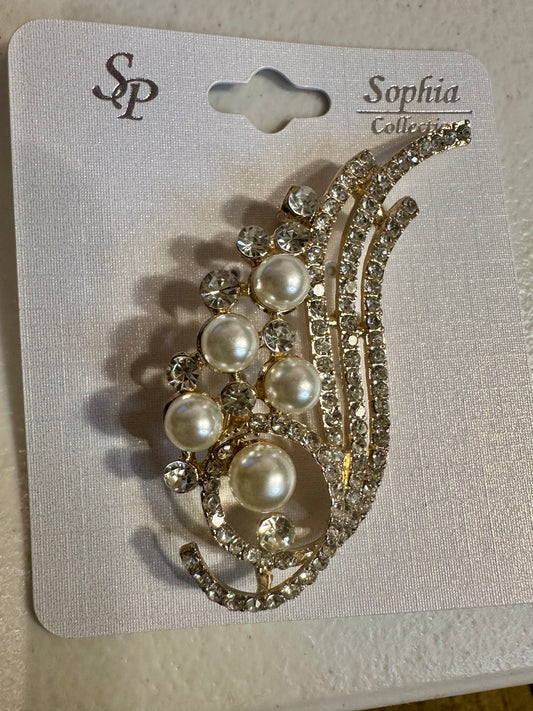 Gold Pearl Swirl Brooch