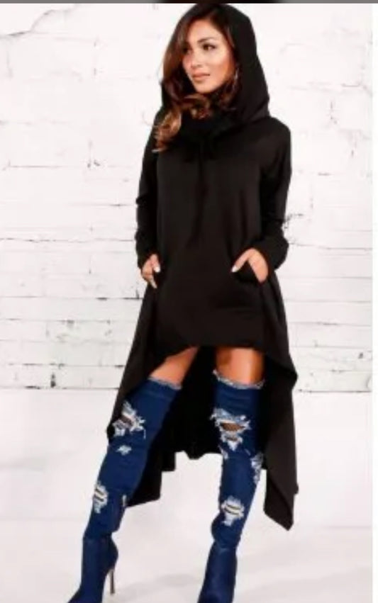 Classy Cowl Neck Long Hem Hoodie
