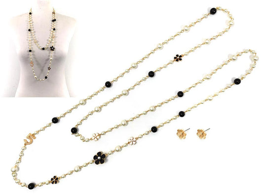 Gold Cream Black Flower Inspired Necklace