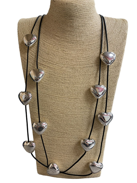 Silver Hearts Multilayer Necklace