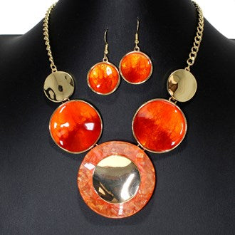 Orange Gold Round Enamel Necklace