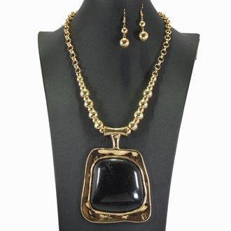 Black Gold Square Pendent Statement Necklace