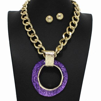 Purple Circle Gold Links Necklace