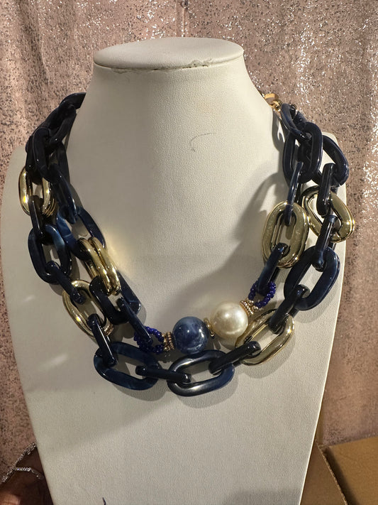 Navy & Gold Links Necklace