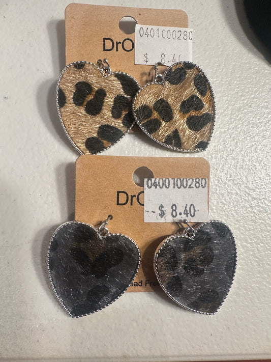 Leopard Animal Print Heart Earrings