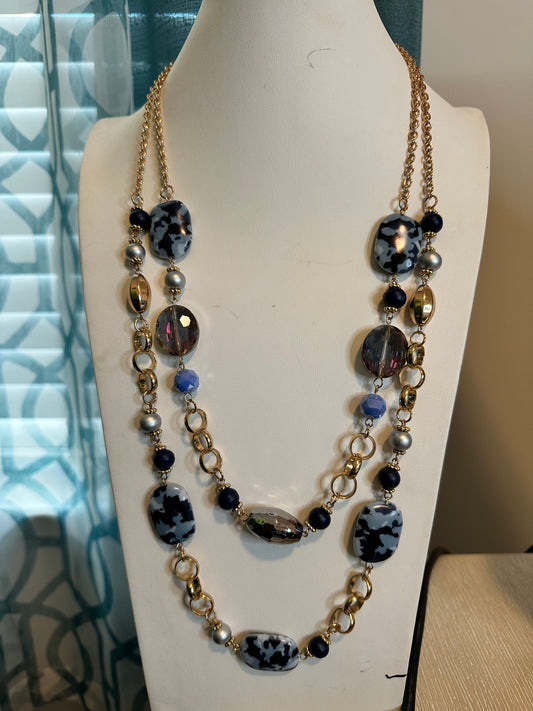 Blue Gold Camo Long Necklace