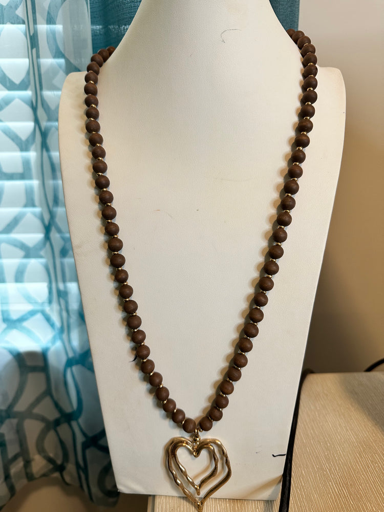 Long Wood Beaded Necklace