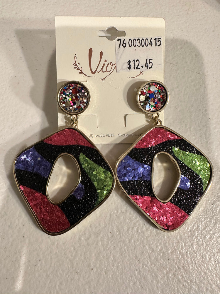 Multicolor Zebra Glitter Earrings