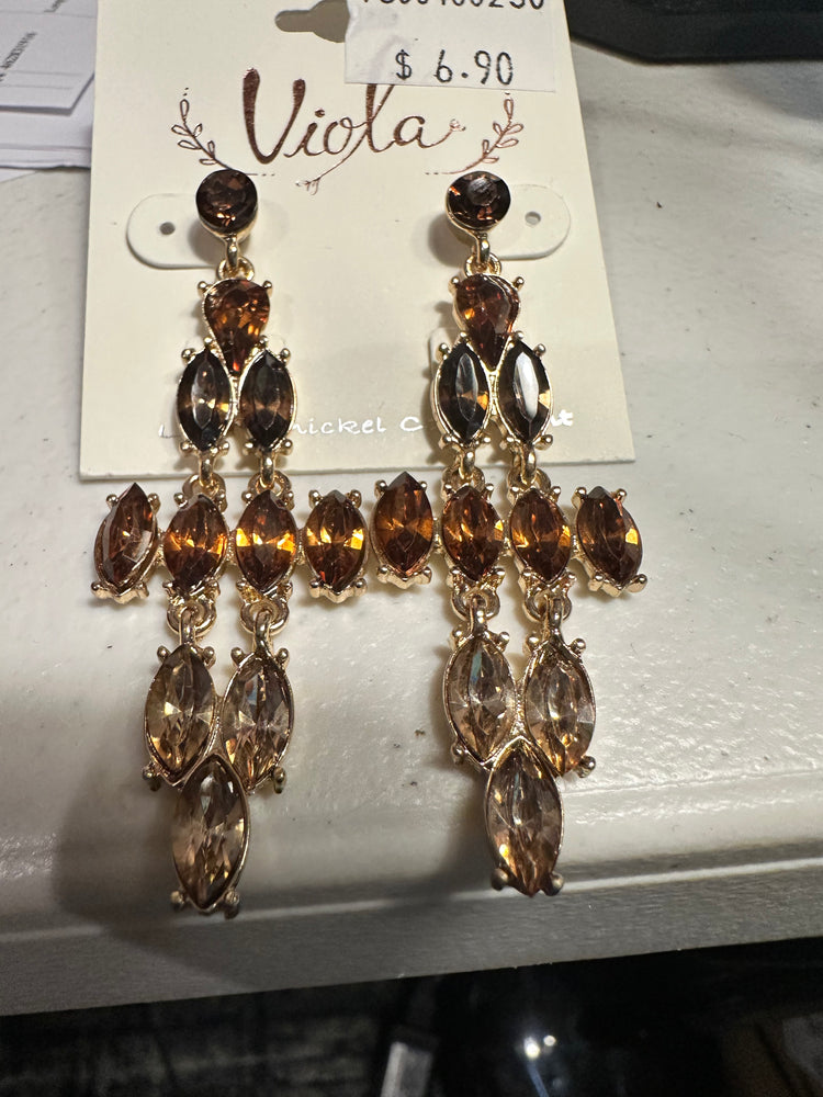 Brown Jewel Chandelier Earrings