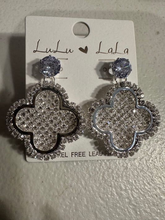 Silver Sparkle Clover Earrings