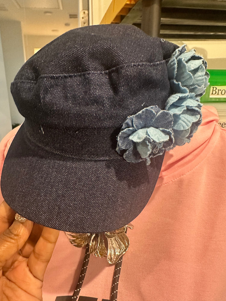 Denim Hat with Flowers