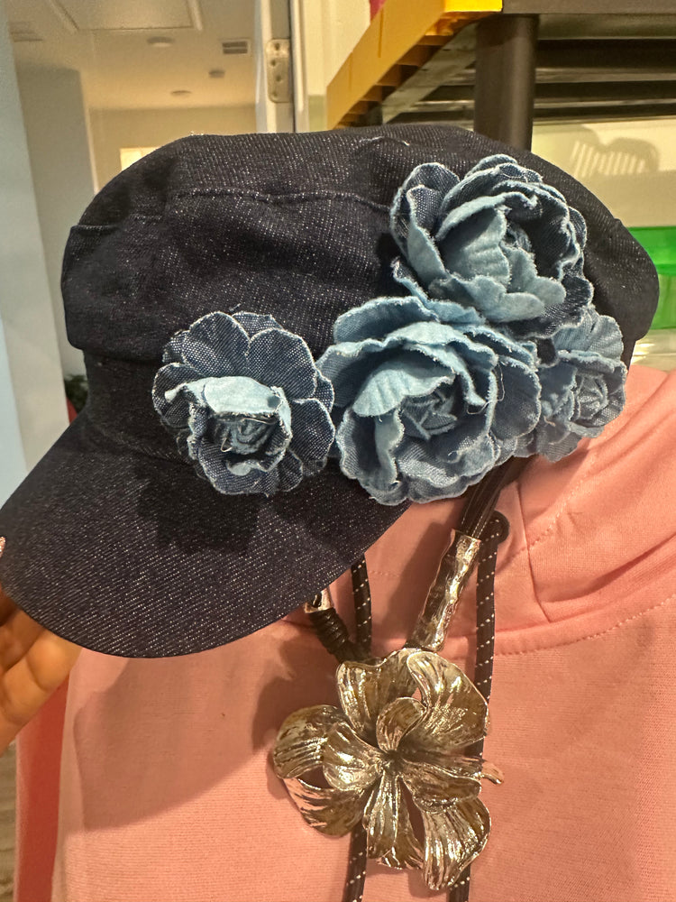 Denim Hat with Flowers