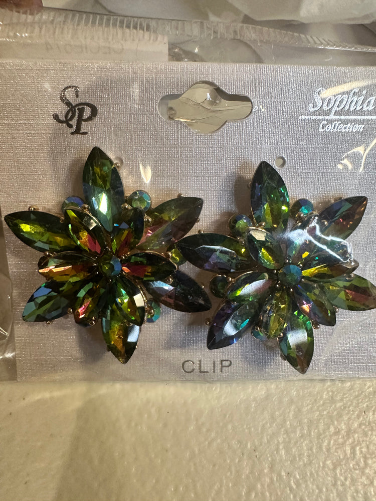 Oilspill Flower Clip On Earrings