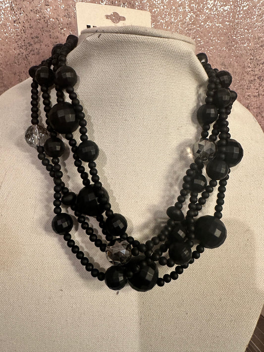 Black Matte Beaded Multilayer Necklace