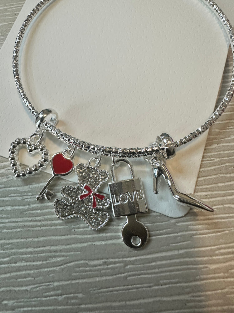 Teddy Bear Silver Charm Bangle