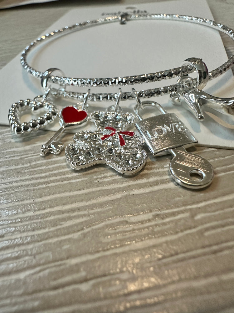 Teddy Bear Silver Charm Bangle