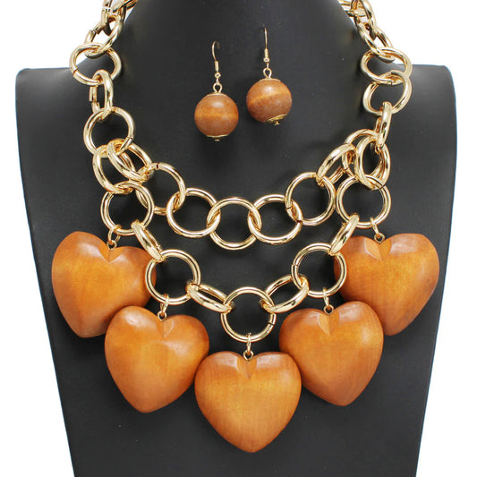 Puff Heart Wood Necklace