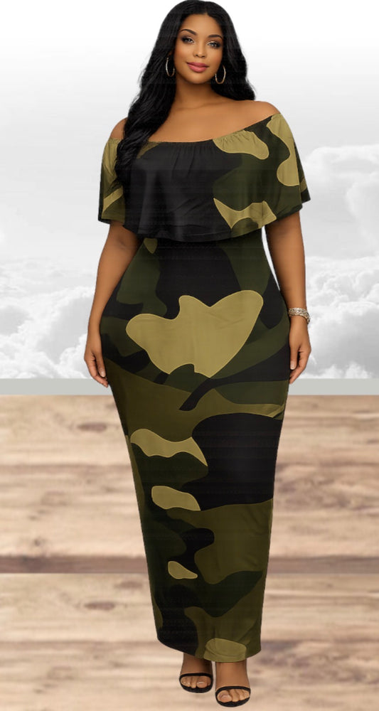 Camo Off/On Shoulder Dress