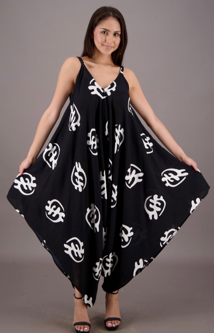 Black White Abstract Print Jump Suit