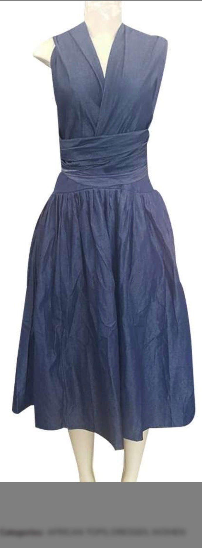 Convertible Tie Denim Midi Dress