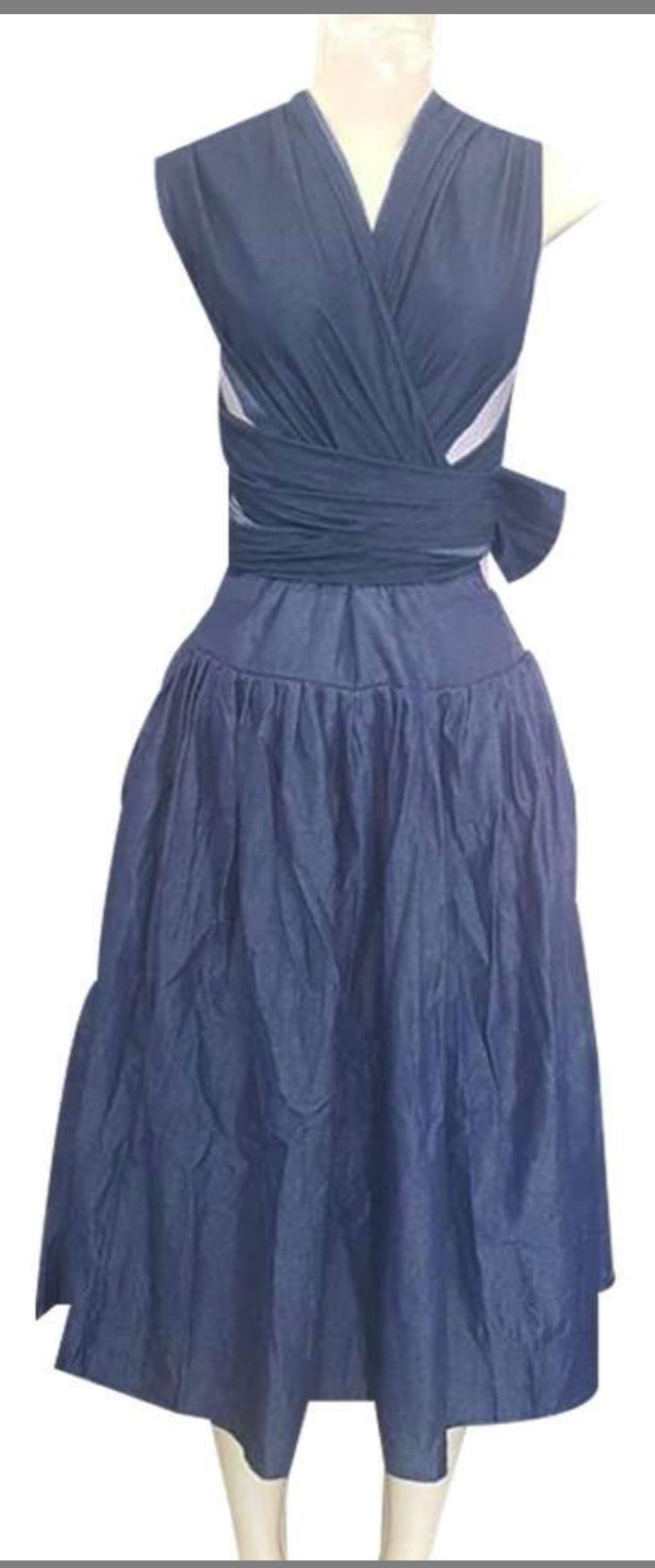 Convertible Tie Denim Midi Dress