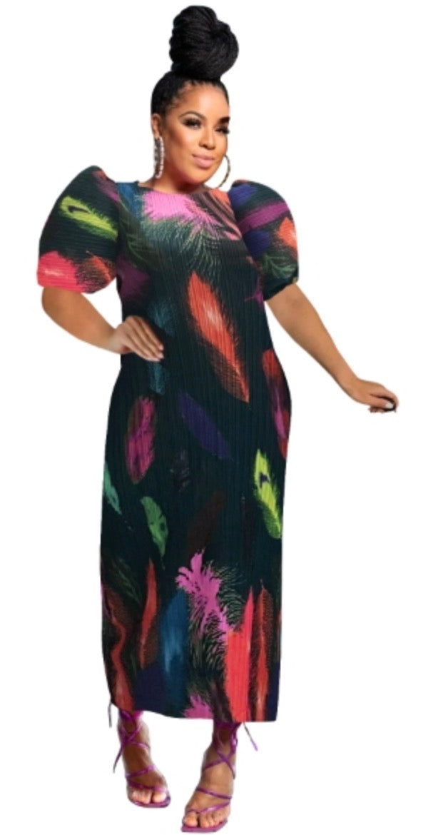 Puff Sleeve Stretch Dress