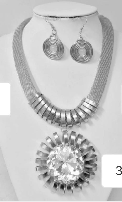 Silver Crystal Statement Necklace